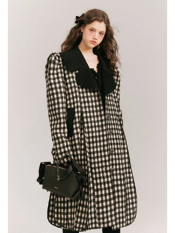 Monotone Plaid Loose Wool Coat【s0000003858】 Shawl Collar Notch Collar Lapel Collar