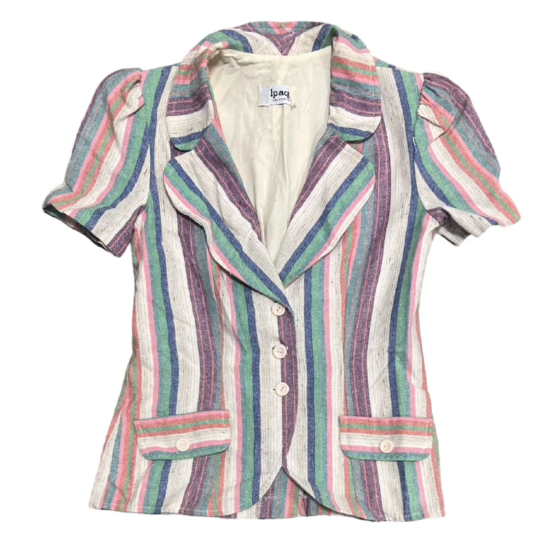 1970's Striped Puffed Sleeve Linen Blazer Slim Fit Blazer