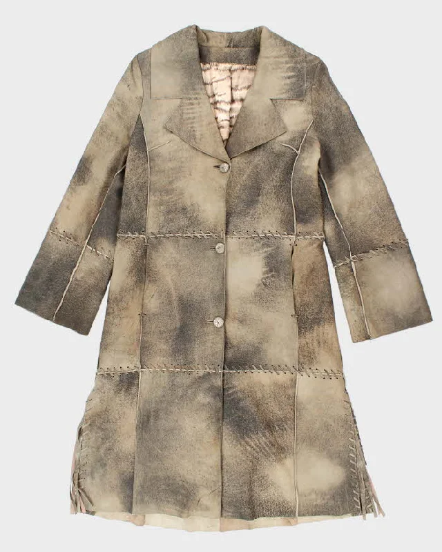 Vintage 90s Patchwork Leather Coat - M Houndstooth Jacket Shearling Jacket Fleece Jacket