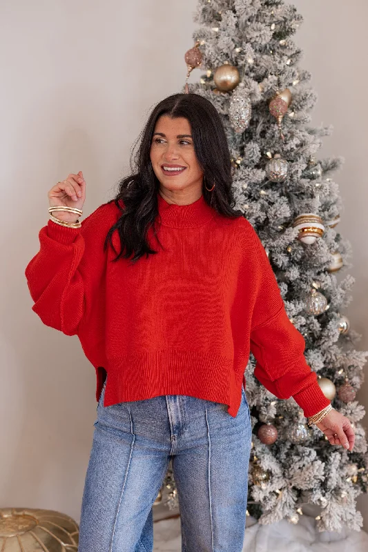 Forever Yours Cropped Red Sweater Elegant Classic Vintage