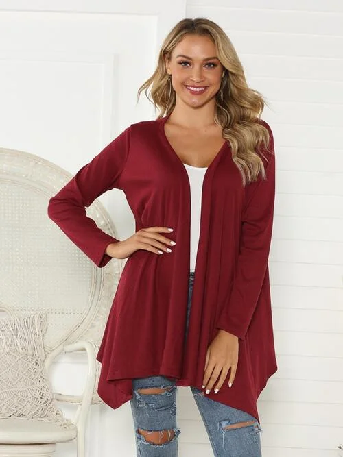 Floral Open Front Long Sleeve Cardigan Cable Knit Ribbed Knit Lace Knit