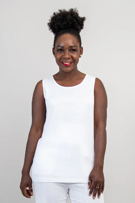 Dena Tank, White, Linen Bamboo loose fit tank
