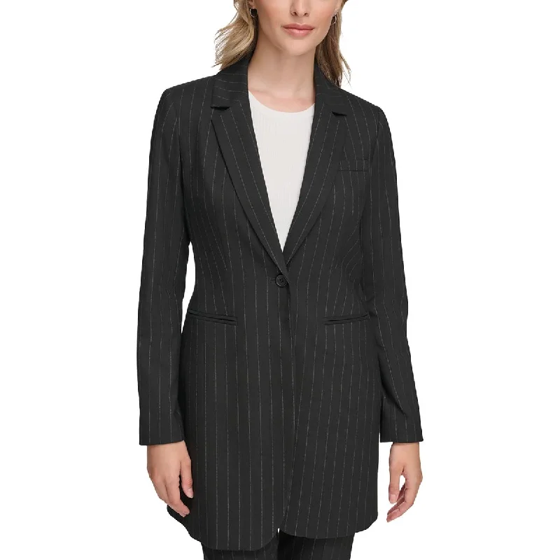 Calvin Klein Womens Stiped Business One-Button Blazer Women's Custom Suit