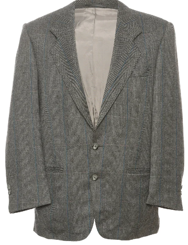 Single Breasted Grey & Blue Blazer - M Women's Trench Blazer