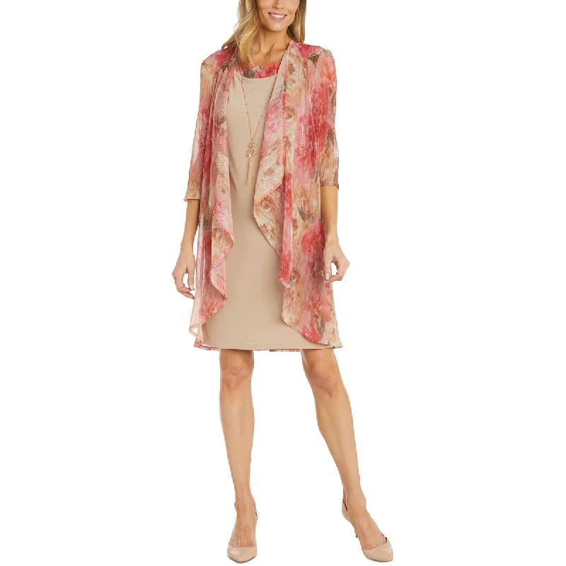 R&M Richards Womens Petites Crinkled Metallic Duster Blazer Linen Women's Suit