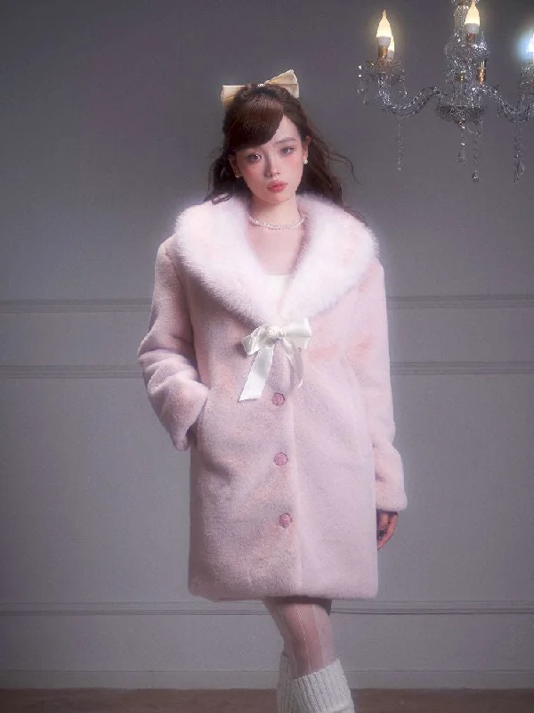 Pink Gradient Fur Collar Fur Coat【s0000005341】 Kimono Robe Cloak