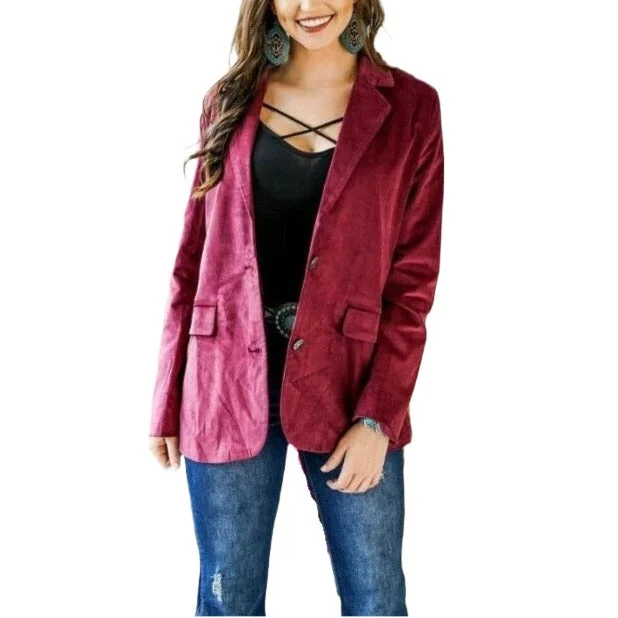 L&B Ladies Burgundy Corduroy Buffalo Nickel Button Blazer AK0209-BURG Women's Vintage Jacket