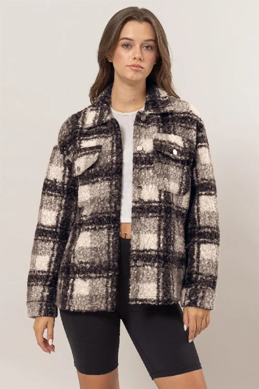 Hazel Blues® |  HYFVE Plaid Button Up Boucle Jacket Jersey Jacket Tulle Jacket Batik Jacket