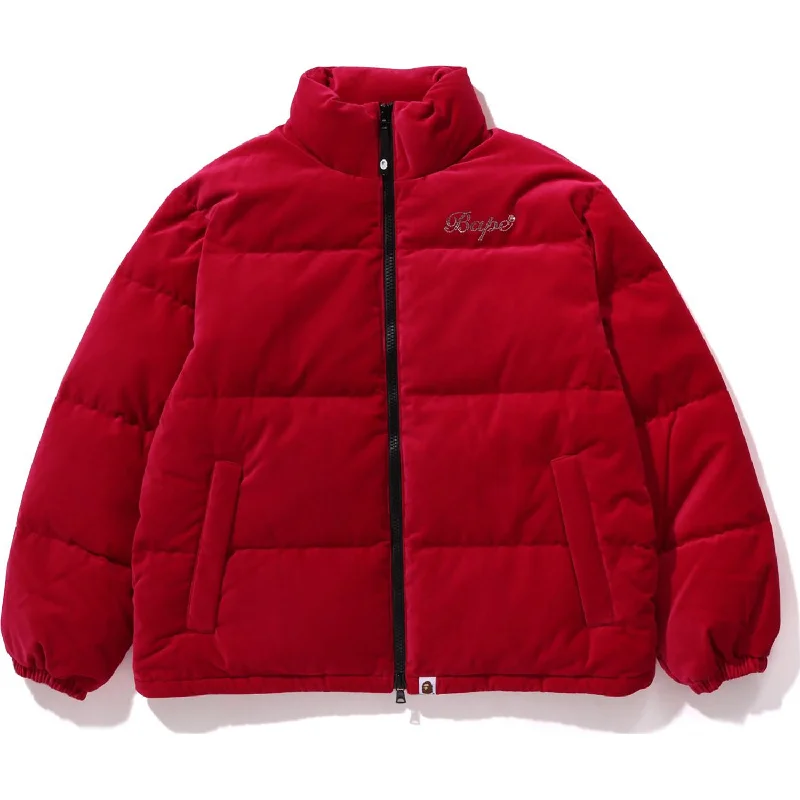 CRYSTAL STONE BAPE LOGO VELOUR DOWN JACKET LADIES Nylon Fabric Polyester Fabric Spandex Fabric