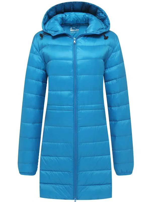 Women's Packable Puffer Coat Hooded Lightweight Long Winter Coats ThermoLite Long Stand-Up Roll-Neck Turtle