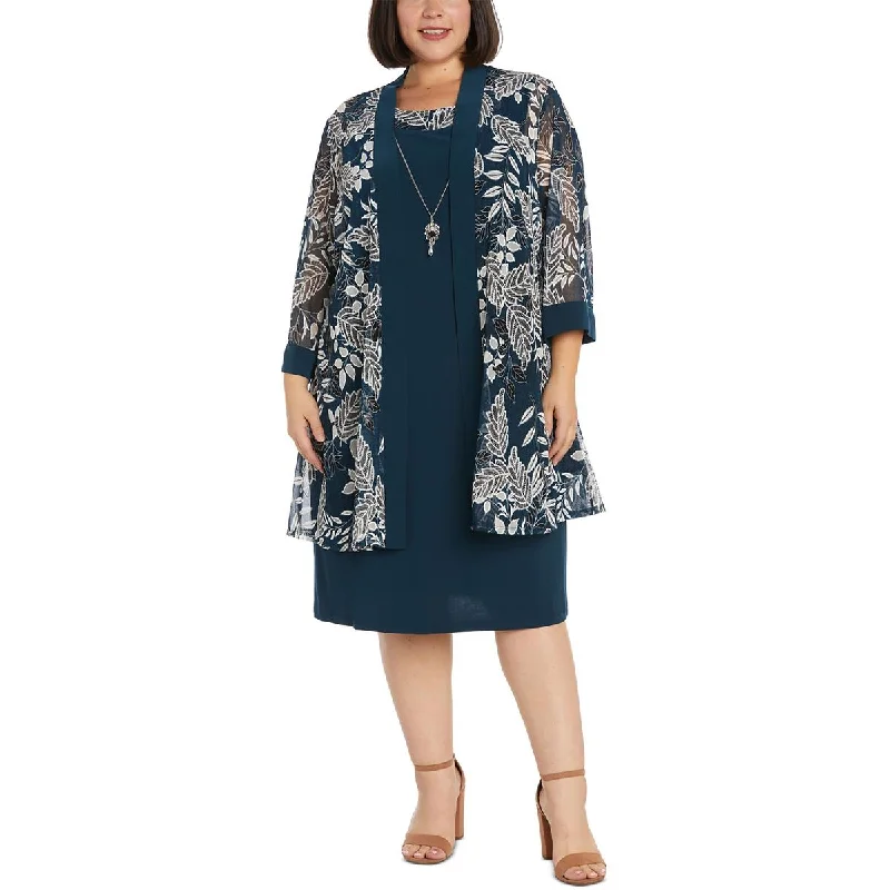 R&M Richards Womens Plus Mesh Floral Duster Blazer Women's Premium Blazer