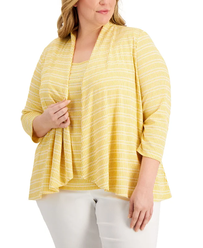 Kasper Plus Size Printed 3/4 Sleeve Blazer Women's Simple Jacket