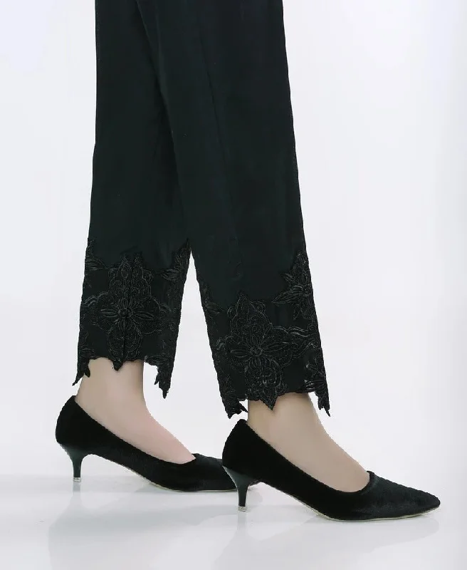 Lakhany 01 Piece Embroidered Stitched Trousers LSM-T-1612-Black Wide Leg Loose Fit Mid Waist