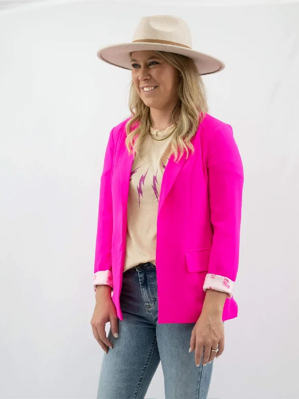 Hot Pink or Classic White Blazer Women's Plaid Suit