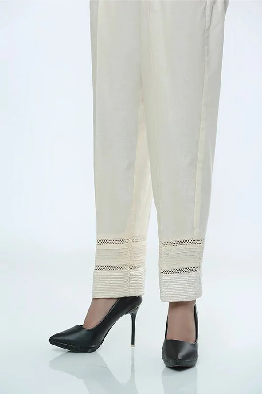 LSM Embroidered Stitched Trousers LSM-1613-Cream Trousers Plaid Checkered
