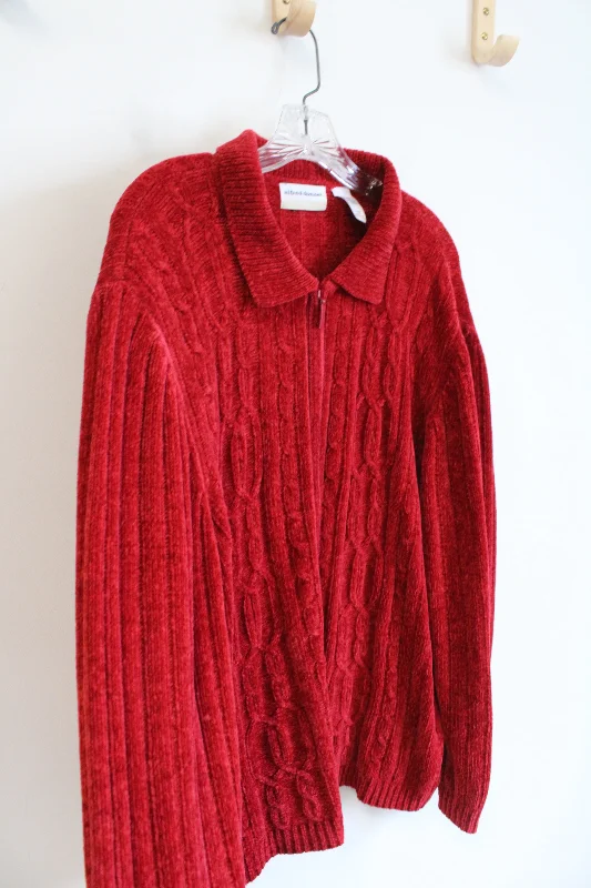 Alfred Dunner Cable Knit Red Full Zip Sweater | 2X Satin Blend Silk Blend Wool Blend