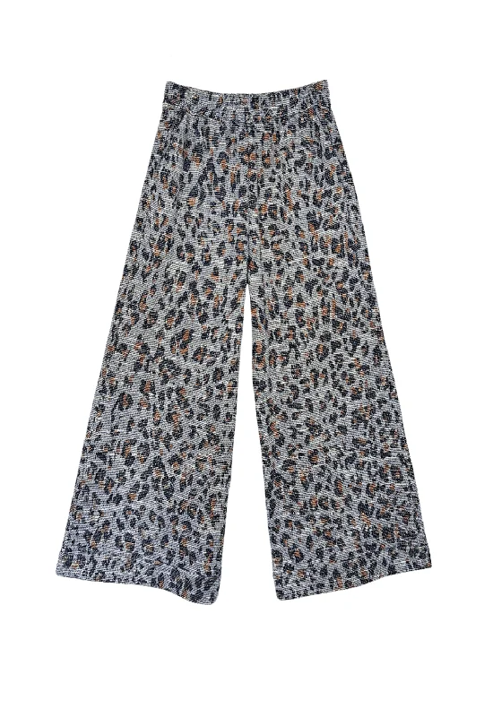 BURU x Val Wide Leg Knit Trouser - Navy Cheetah Trousers Silk Elegant