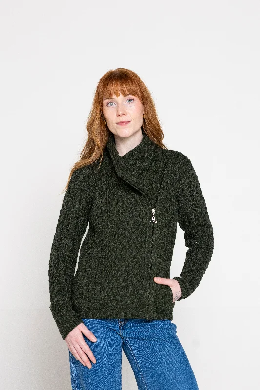 Aran - Shannon Cardigan - Army Green Plaid Cardigan Polka Dot Checkered