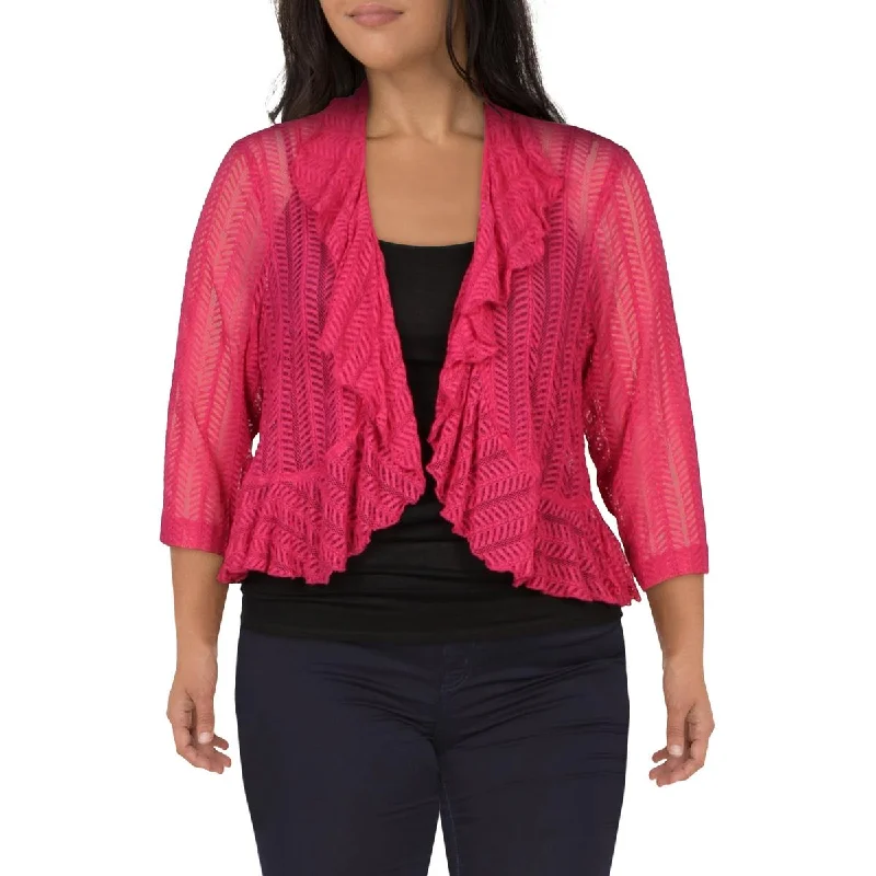 Connected Apparel Womens Plus Ruffled Knit Open-Front Blazer Fashion Women's Blazer
