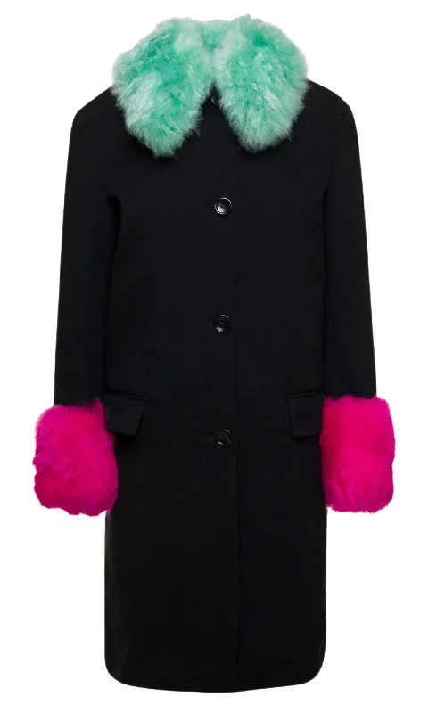 Cashmere Wool Coat with Shearling-collar Cotton Linen Terry