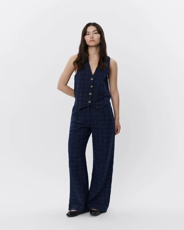 NATHALIASW TROUSERS - Navy check Trousers Plaid Checkered