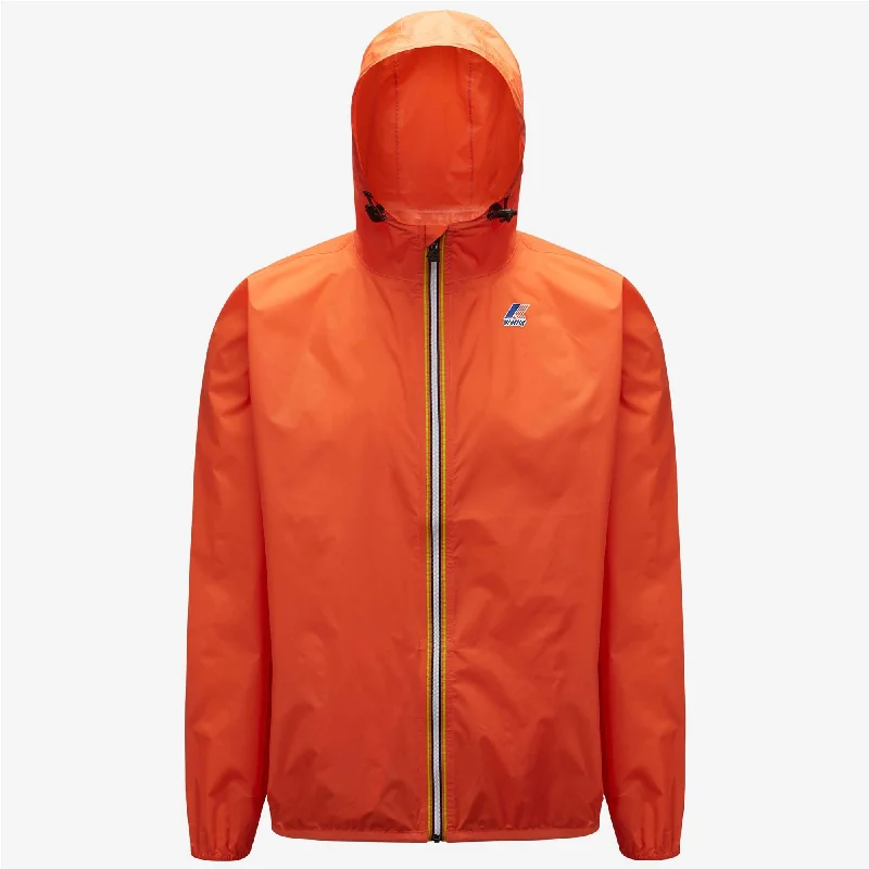 Claude - Unisex Packable Full Zip Waterproof  Rain Jacket in Orange Tailored Jacket Straight Jacket A-Line Jacket