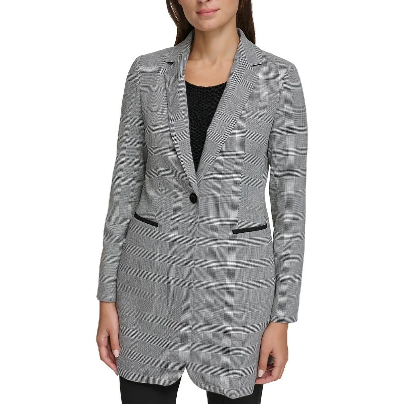 Tommy Hilfiger Womens Plaid  One-Button Blazer Women's Vintage Jacket