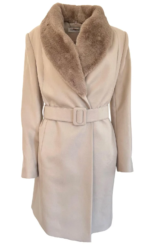 Faux Fur Collar Wrap Trench Coat Blouse Shirt Tunic