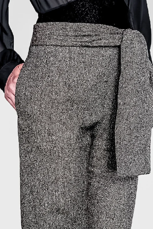 Thai Grey Trousers Women - Tailored High Waist Trousers with Pockets and Bow Trousers Harem Relaxed Fit