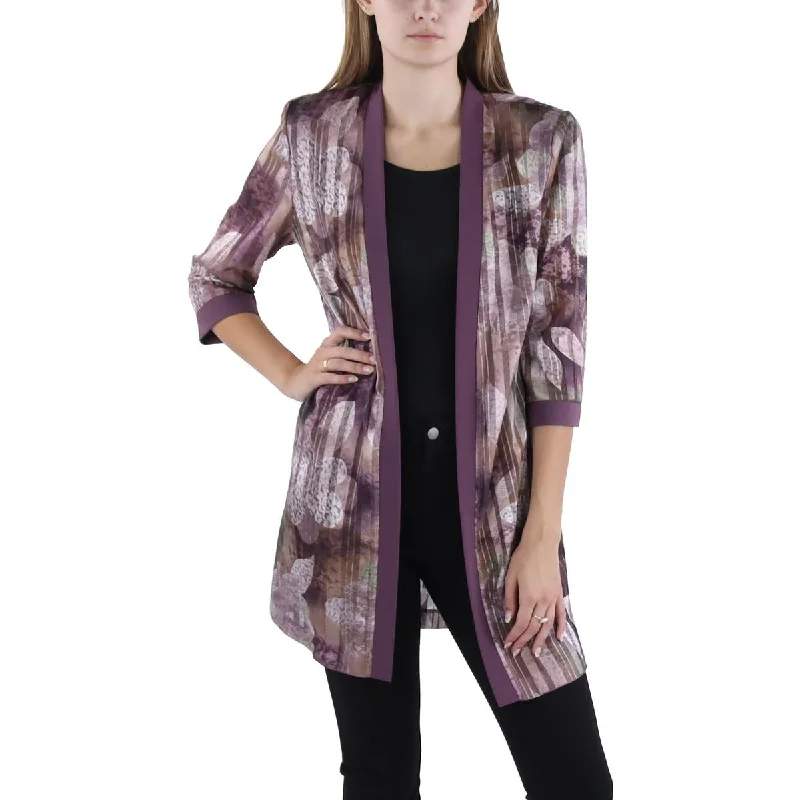 R&M Richards Womens Petites Shimmer Open Front Duster Blazer Slimming Women's Blazer