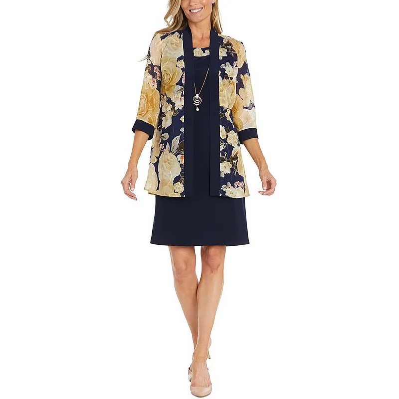 R&M Richards Womens Petites Sheer Floral Duster Blazer Women's Trendy Jacket