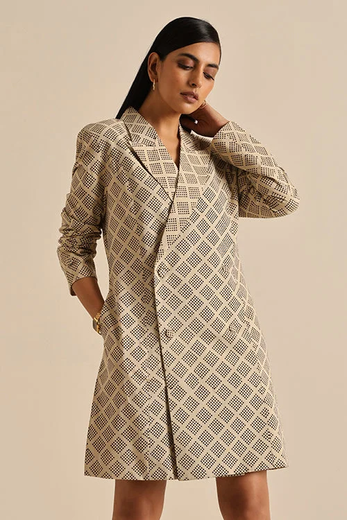 Okhai 'Compassionate' Pure Cotton Hand Block Printed Blazer Dress Women's Classic Blazer
