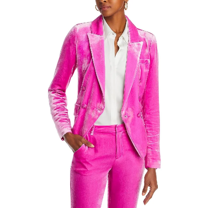 L'Agence Womens Kenzie Collar Velvet Double-Breasted Blazer Plus Size Women's Coat