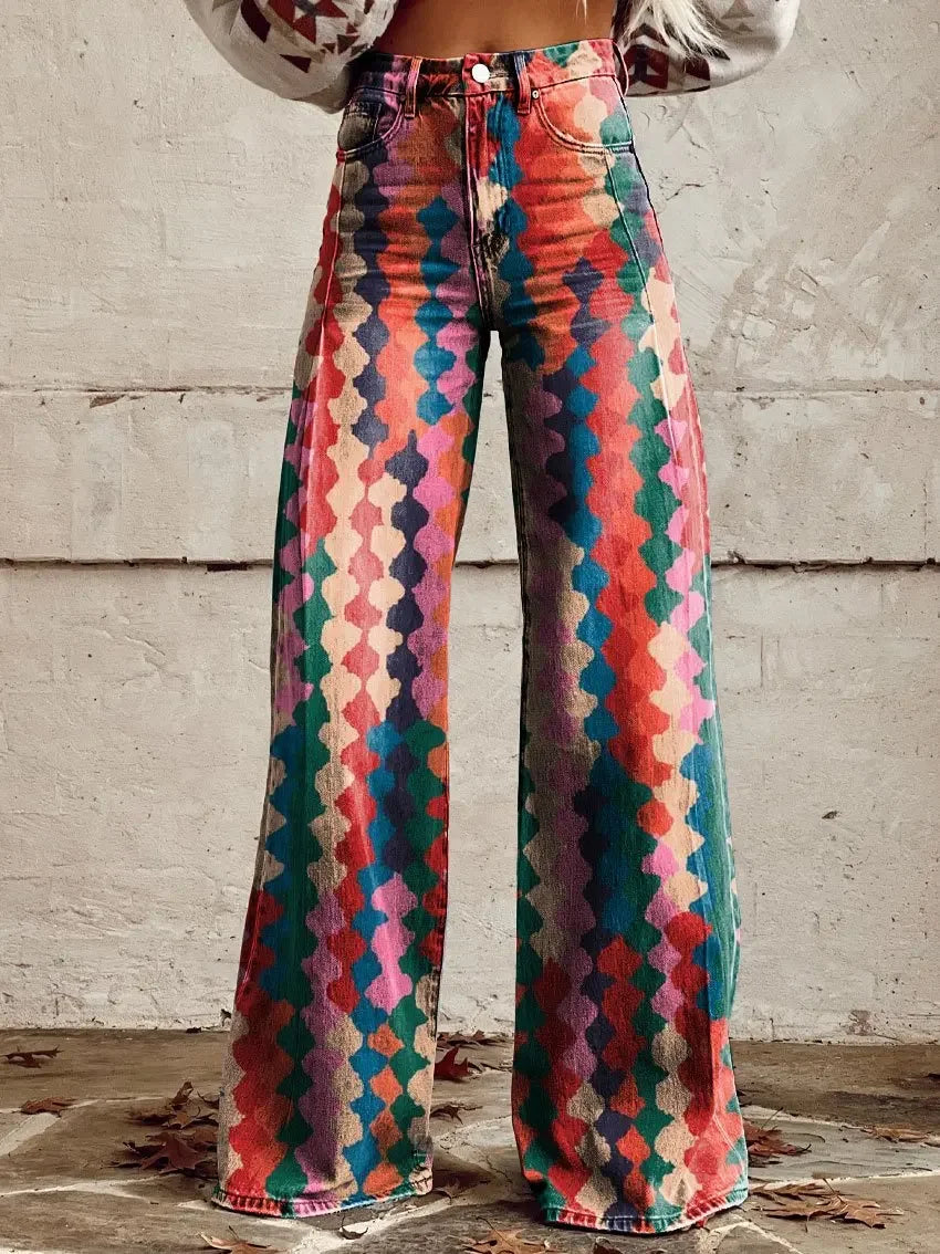 Ladies new bell bottom pants 3D printed heart pattern retro hot selling ladies trousers S-3XL hot selling wide leg pants Trousers New Arrival