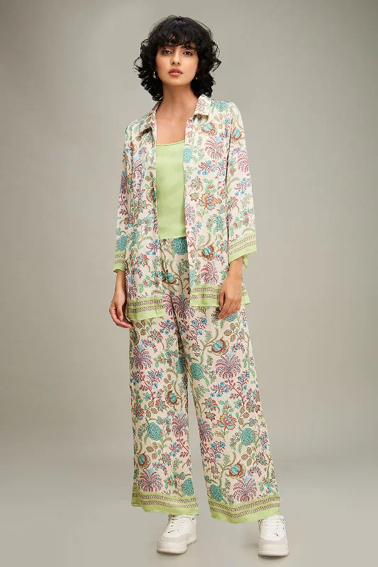 Mehr Printed Co Ord Set With Jacket Stand-Up Collar Roll-Neck Collar Turtle Neck