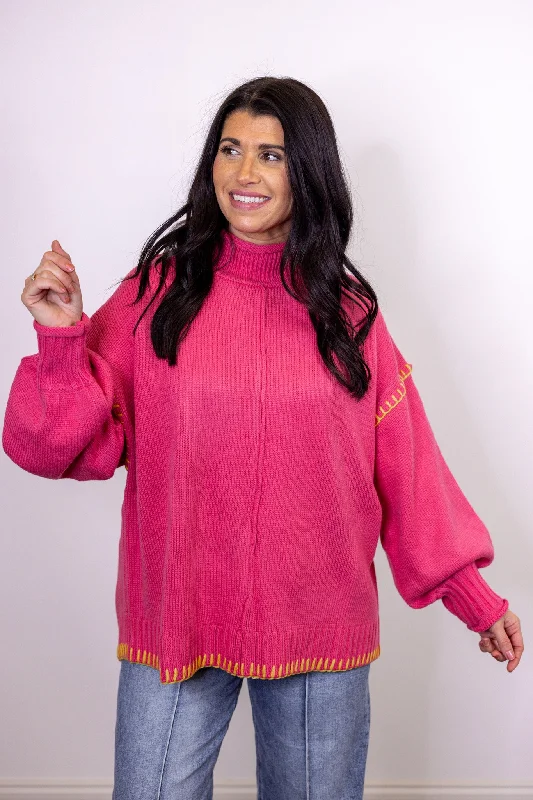 In Stitches Pink Colorblock Sweater Jersey Fabric Tulle Fabric Batik Fabric