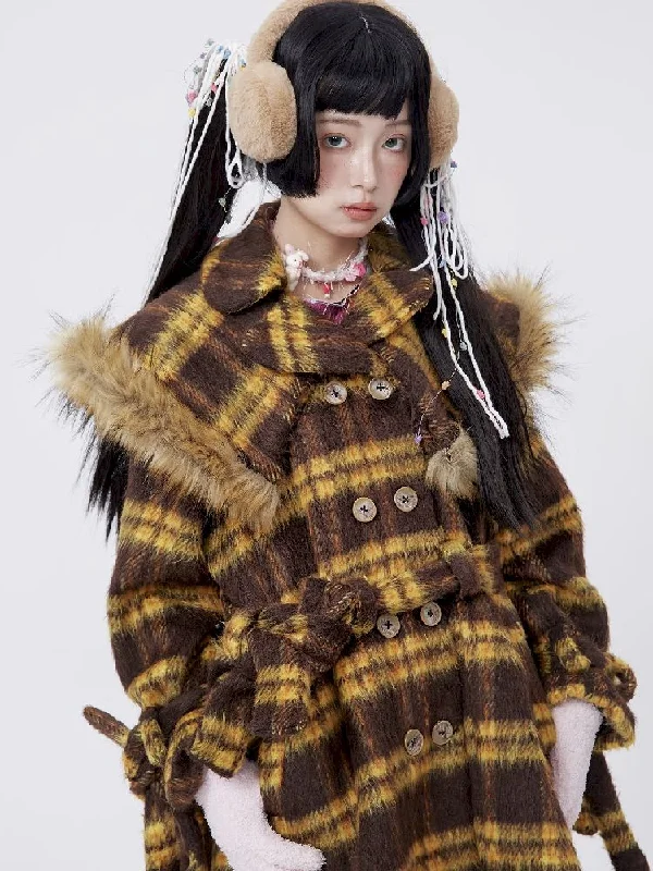 Yellow Plaid Tweed Thick Coat【s0000005583】 Mesh Canvas Denim