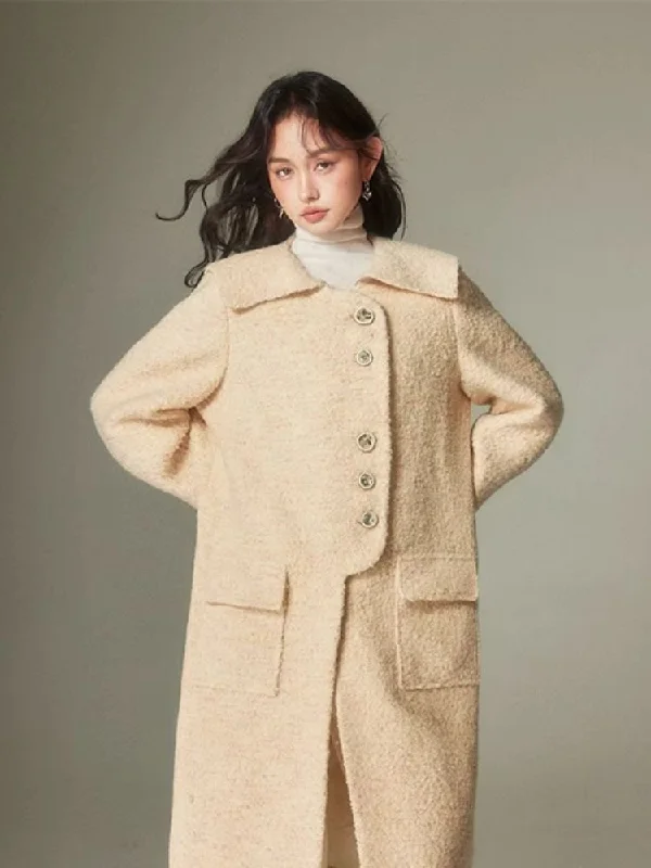Straight silhouette milk yellow lapel wool coat【s0000004861】 Tie-Waist Belted Drawstring