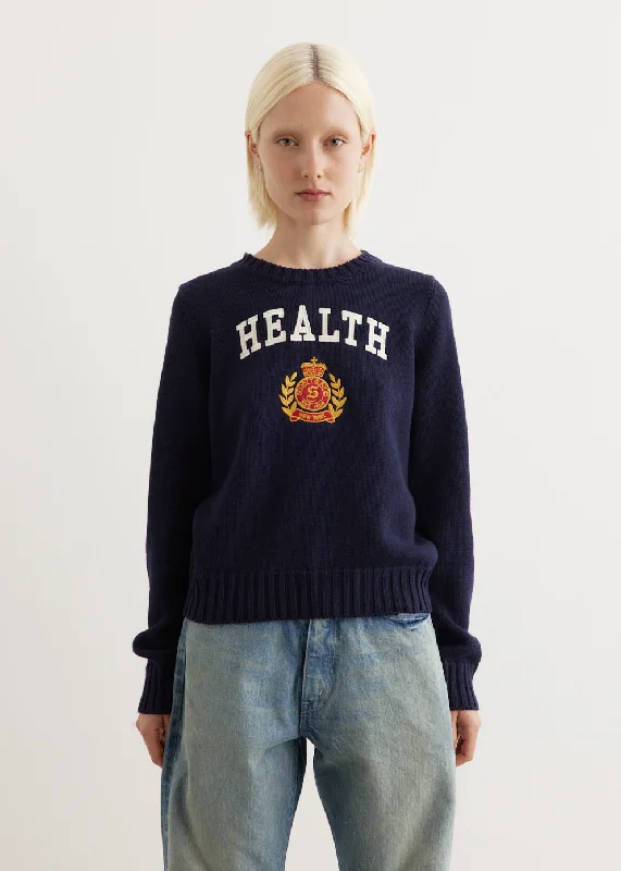 NY Health Crest Knitted Sweater Modern Contemporary Chic