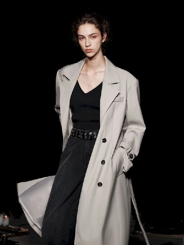 Long double-breasted trench coat【s0000005482】 Buttoned Zippered Snapped