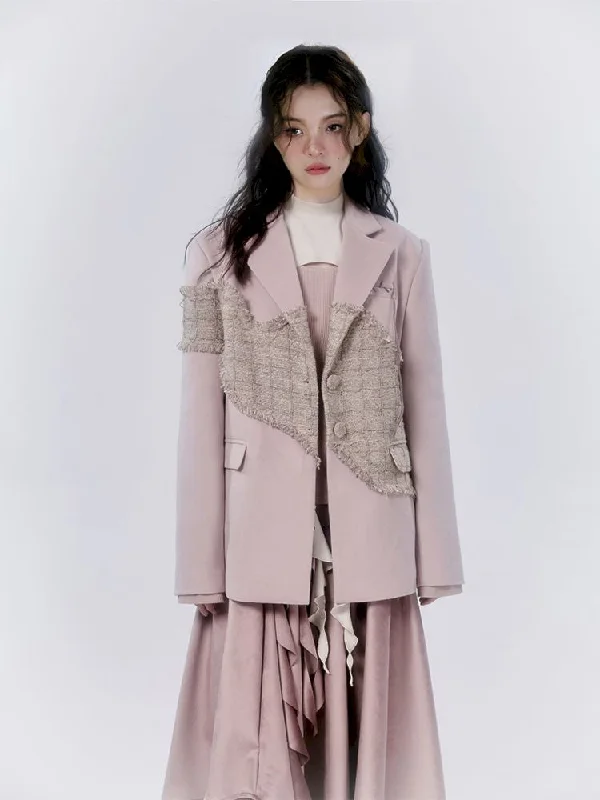 Pink Loose Small Fragrance Splicing Blazer 【s0000007797】 Women's Unique Blazer