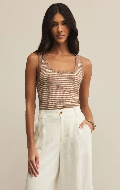 Z Supply Elin Stripe Rib Tank Iced Coffee cotton tank top