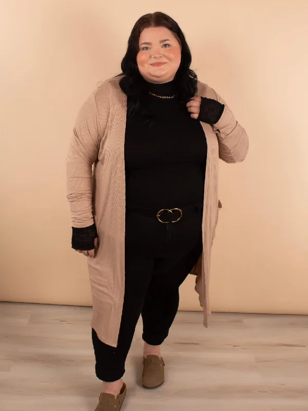 Aspen Ribbed Cardigan in Mocha Mesh Blend Leather Blend Suede Blend