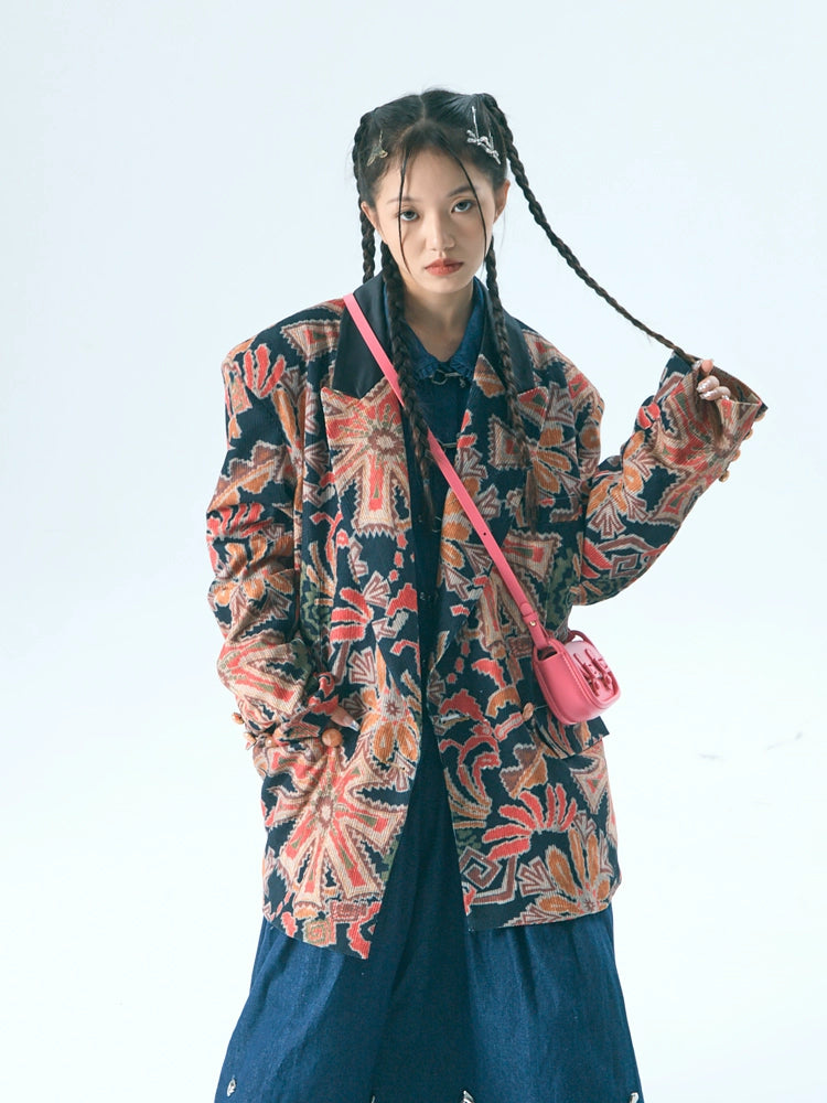 Retro print blazer【s0000007775】 Women's Handmade Blazer