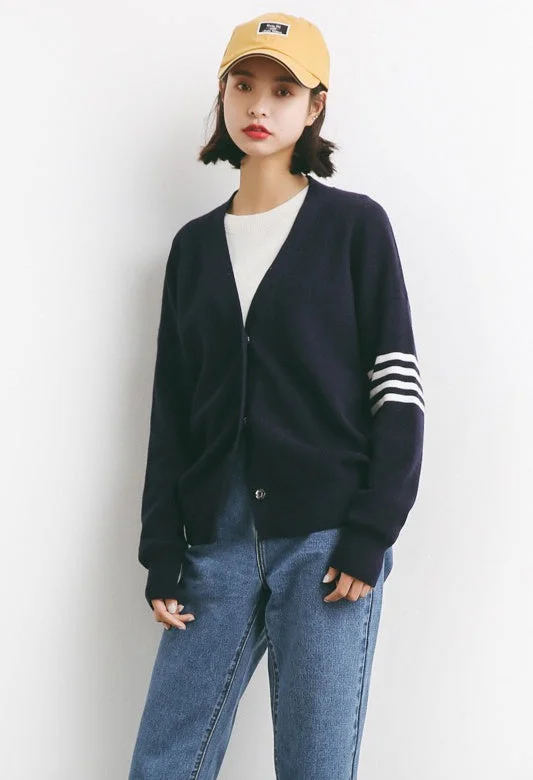 Oversized Cardigan W/ Stripe Knit Fabric Woven Fabric Fleece Fabric