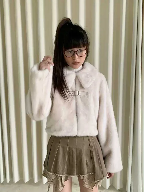 White short coat【s0000010581】 Hook-and-Loop Buckled Tied