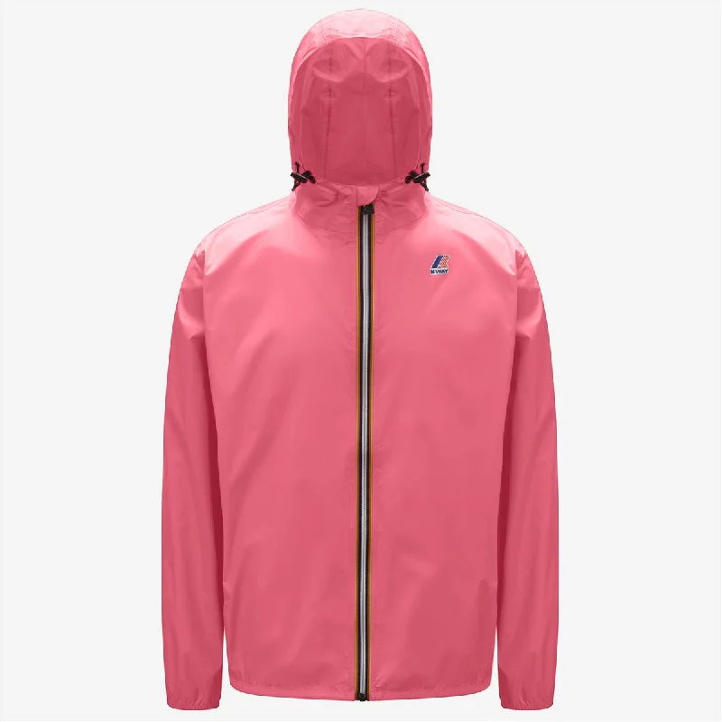 Claude - Unisex Packable Full Zip Waterproof  Rain Jacket in Pink Hooded Jacket Caped Jacket Shawl Collar Jacket