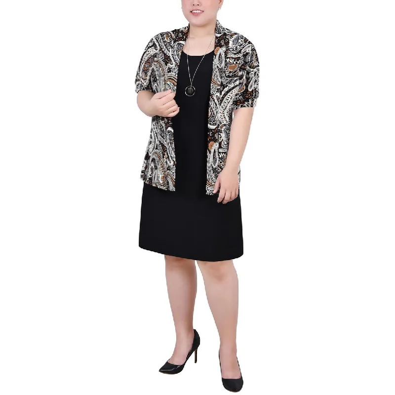 NY Collection Womens Plus Knit Paisley Open-Front Blazer Women's Classic Blazer