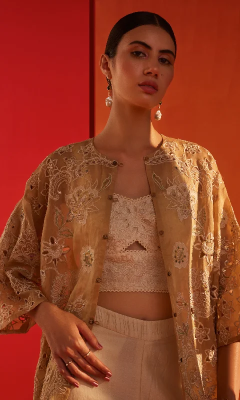 Beige contrast embroidered jacket Jacket Blazer Coat