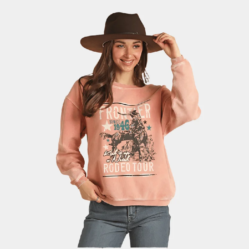 Rock and Roll Denim Frontier Rodeo Graphic Sweater Cable Knit Ribbed Knit Lace Knit